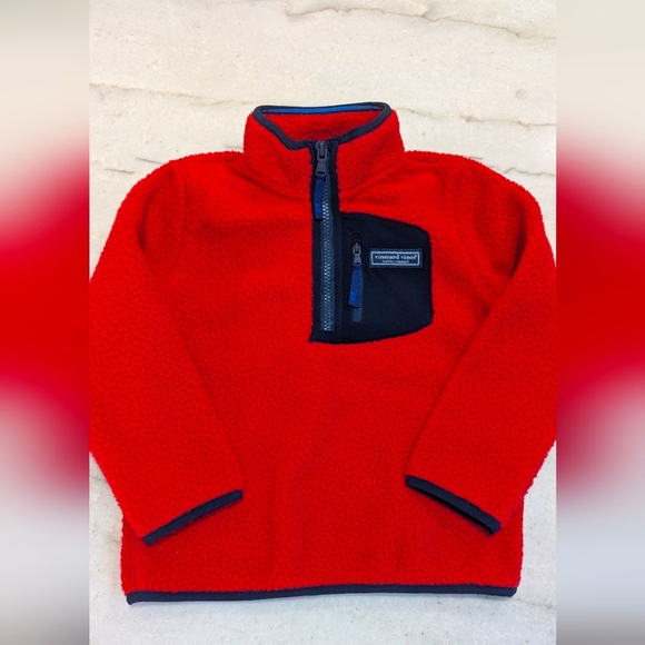 Vineyard Vines Red Boys Sherpa Half Zip Fleece - Picture 2 of 15
